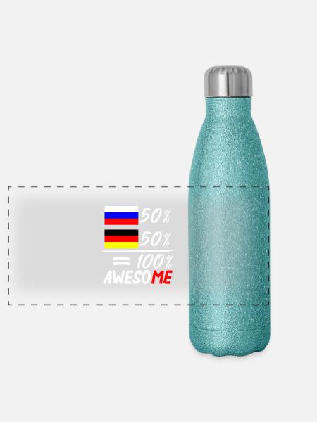 50% Russisch 50% Deutsch - Panorama Glitzer Isolierflasche 500 ml - Blau Glitzer - Vorne