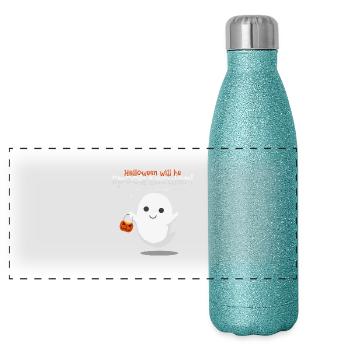halloween ghost - Panoramic Glitter Thermal Bottle 500 ml - blue glitter - Front
