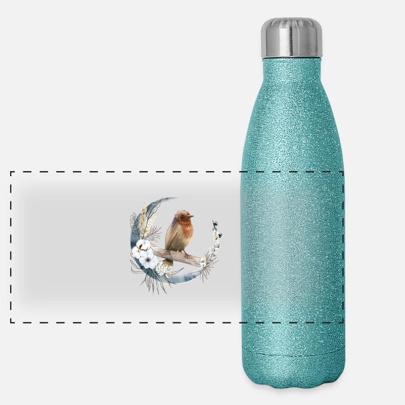 Rotkehlchen Vogelfreund Geschenk Panorama Glitzer Isolierflasche 500 ml