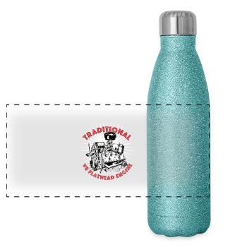 Moteur V8 Flathead, Hot Rod, Motif par mondwinkel - Gourde isotherme panoramique pailletée 500 ml - paillettes bleues - Devant