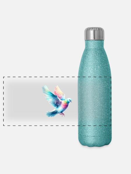 Rainbow Flight: Fliegende Taube - Panorama Glitzer Isolierflasche 500 ml - Blau Glitzer - Vorne
