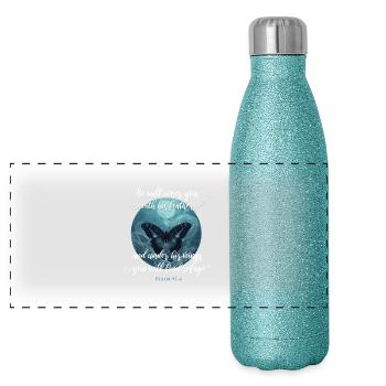 Chrétien Citation Bible Verset Religieux - Gourde isotherme panoramique pailletée 500 ml - paillettes bleues - Devant