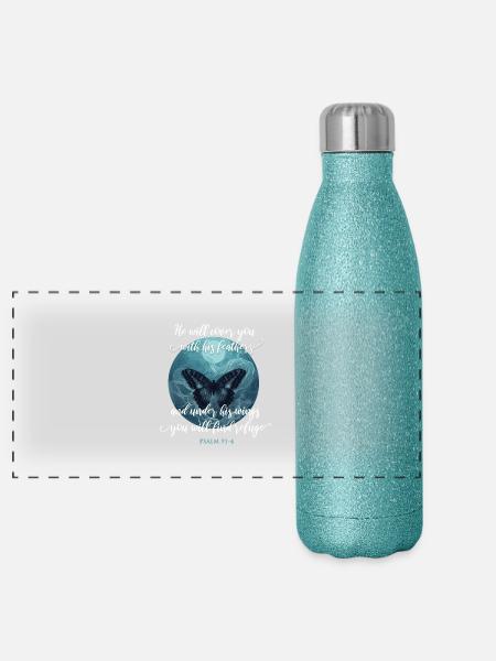 Christliches Zitat Bibelvers Religiös - Panorama Glitzer Isolierflasche 500 ml - Blau Glitzer