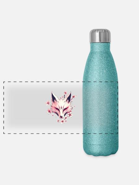 Masque japonais de renard - Gourde isotherme panoramique pailletée 500 ml - paillettes bleues