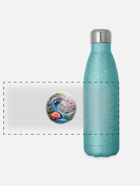 Asian Dragon - Panoramic Glitter Thermal Bottle 500 ml - blue glitter - Front