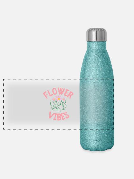 Flower Vibes - Panorama Glitzer Isolierflasche 500 ml - Blau Glitzer - Vorne