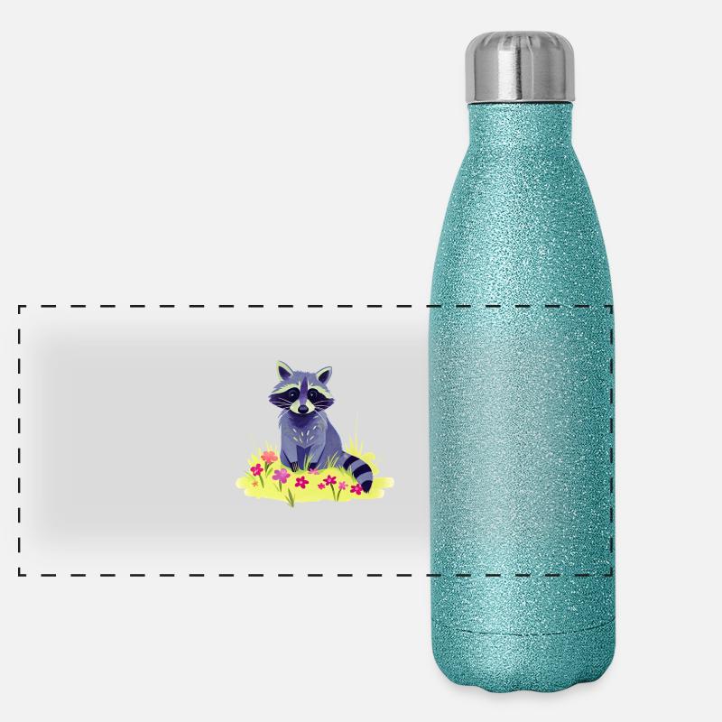 Verspielter Waschbär in knalligen Farben Panorama Glitzer Isolierflasche 500 ml