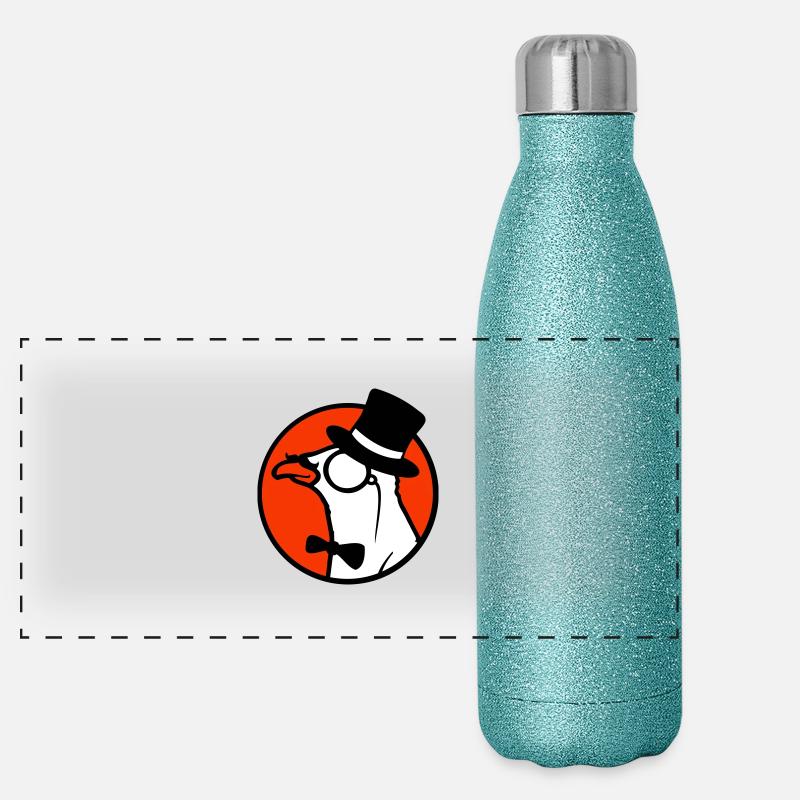 Sir Bird Top Hat Monocle Glasses Rich Mr. Panoramic Glitter Thermal Bottle 500 ml