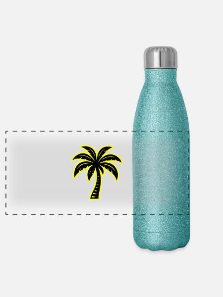 Icône de palmier - Gourde isotherme panoramique pailletée 500 ml - paillettes bleues - Devant