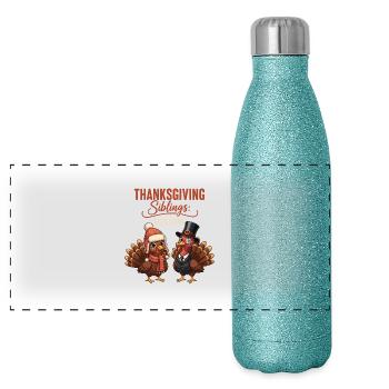 Thanksgiving Siblings - Panoramic Glitter Thermal Bottle 500 ml - blue glitter - Front