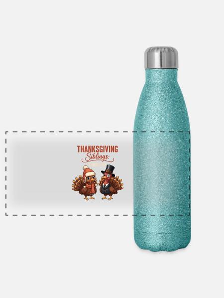 Frères et sœurs de Thanksgiving - Gourde isotherme panoramique pailletée 500 ml - paillettes bleues - Devant