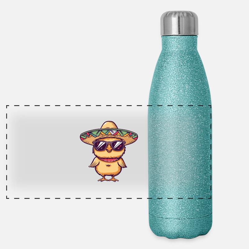 Chicks Chicken Comic Funny Sombrero Panoramic Glitter Thermal Bottle 500 ml
