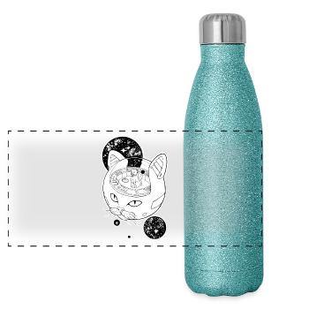 Space Emperor Cat - Panoramic Glitter Thermal Bottle 500 ml - blue glitter - Front