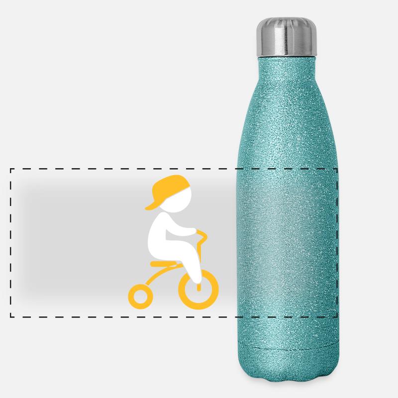 Garçon qui monte son tricycle Gourde isotherme panoramique pailletée 500 ml