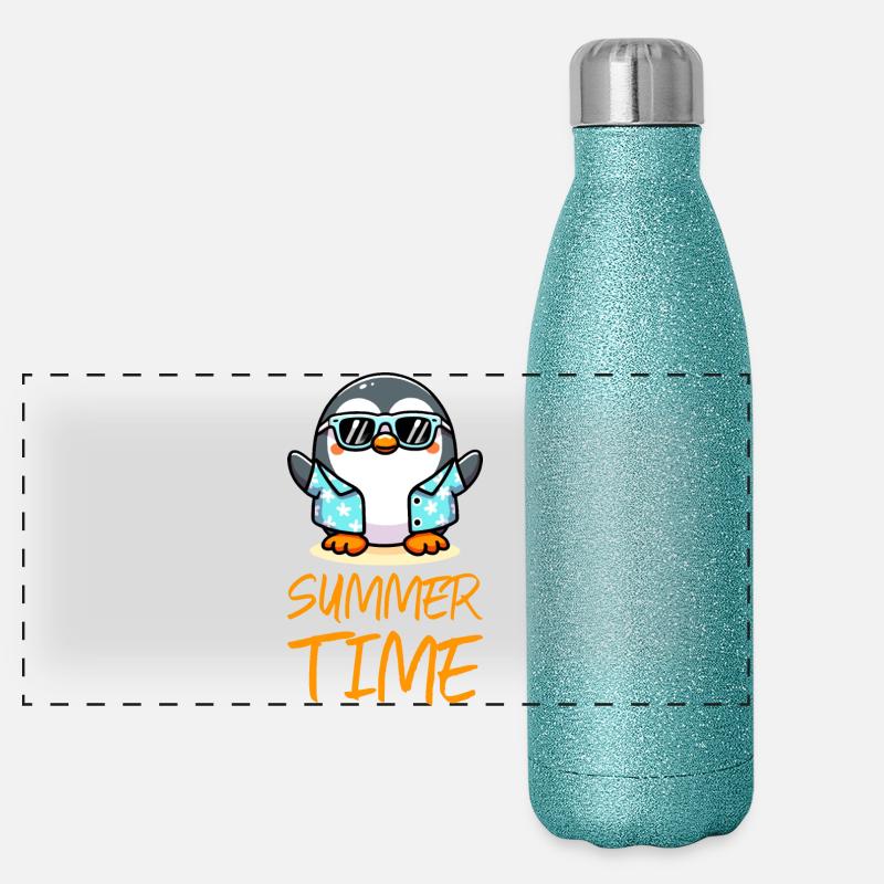 Pinguin Sommerzeit Panorama Glitzer Isolierflasche 500 ml