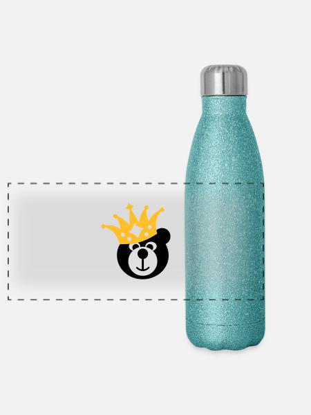 BÄR mit KRONE - Panorama Glitzer Isolierflasche 500 ml - Blau Glitzer - Vorne