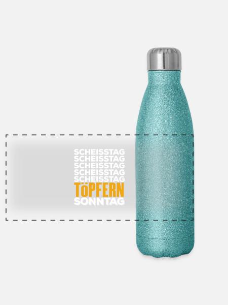 TÖPFERN - Scheisstag - Panorama Glitzer Isolierflasche 500 ml - Blau Glitzer - Vorne