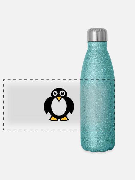 Lustiger Pinguin - Panorama Glitzer Isolierflasche 500 ml - Blau Glitzer - Vorne
