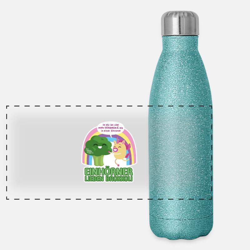 Einhörner lieben Brokkoli Panorama Glitzer Isolierflasche 500 ml