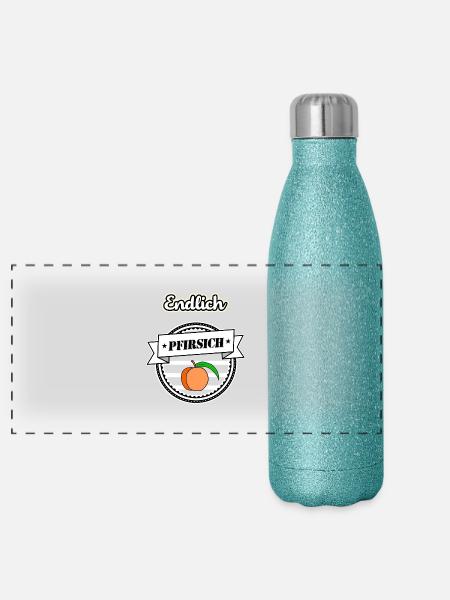 Endlich Pfirsich - 40 Vierzig sw - Panorama Glitzer Isolierflasche 500 ml - Blau Glitzer - Vorne