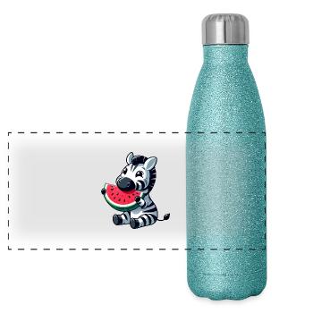 Zebra Melon Watermelon Fruit Fruity - Panoramic Glitter Thermal Bottle 500 ml - blue glitter - Front