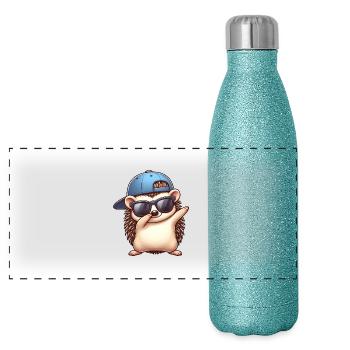 Igel Cartoon Cool Dab Dabbing Basecap - Panorama Glitzer Isolierflasche 500 ml - Blau Glitzer - Vorne
