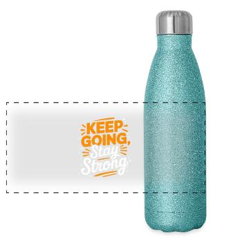Continuez, restez fort : un dicton motivant - Gourde isotherme panoramique pailletée 500 ml - paillettes bleues - Devant