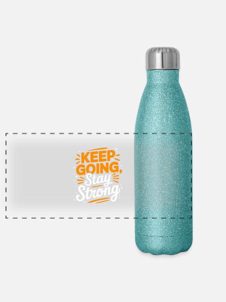 Keep Going, Stay Strong: Motivational Saying - Panoramic Glitter Thermal Bottle 500 ml - blue glitter - Front