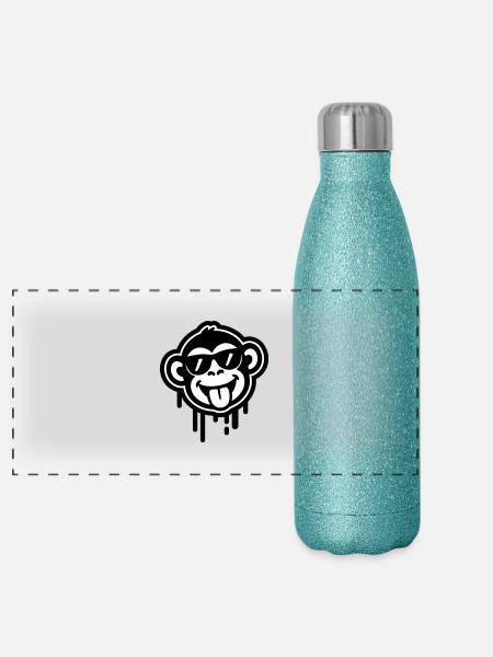 Affe Cool Lustig - Panorama Glitzer Isolierflasche 500 ml - Blau Glitzer - Vorne