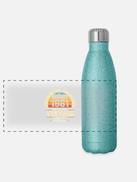 August 1981 Geburtstag August 1981 - August 1981 - Panorama Glitzer Isolierflasche 500 ml - Blau Glitzer - Vorne