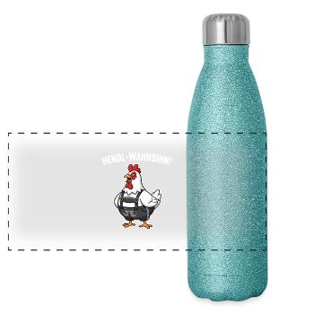 La folie du poulet ! - Gourde isotherme panoramique pailletée 500 ml - paillettes bleues - Devant
