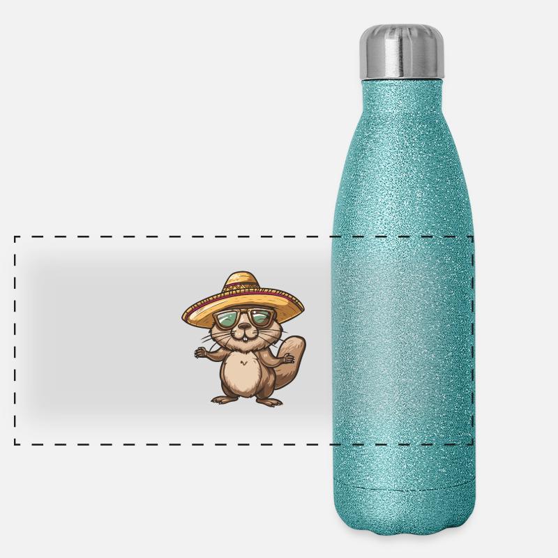 Biber Comic Lustig Sombrero Panorama Glitzer Isolierflasche 500 ml