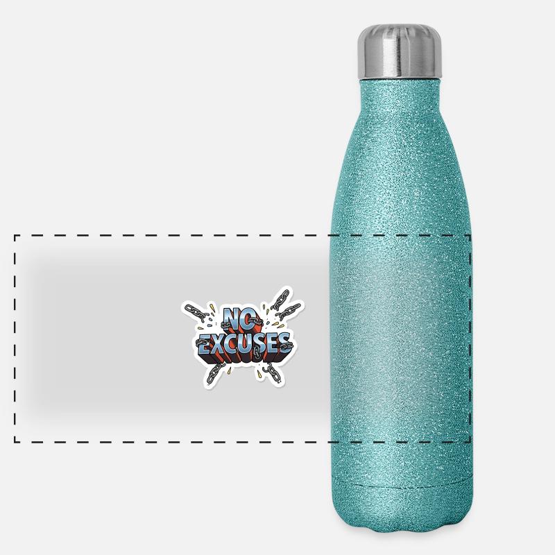 No Excuses Chains Graphic Tee - Panoramic Glitter Thermal Bottle 500 ml - blue glitter