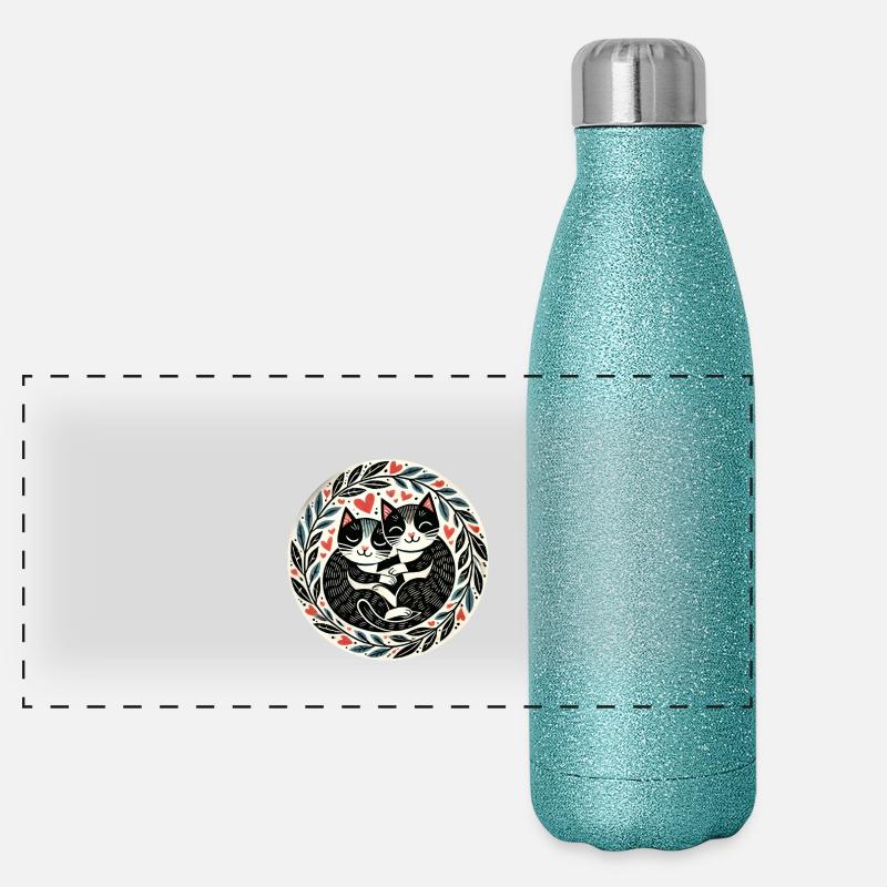 Smoking Katzenliebe - Panorama Glitzer Isolierflasche 500 ml - Blau Glitzer