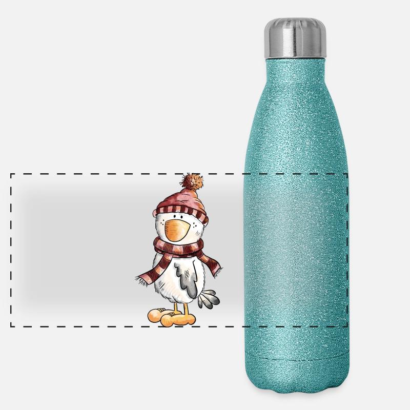 Oiseau d’hiver avec écharpe Gourde isotherme panoramique pailletée 500 ml