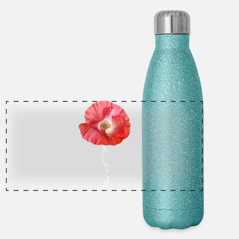 Fleurs de jardin de pavot rouge Gourde isotherme panoramique pailletée 500 ml