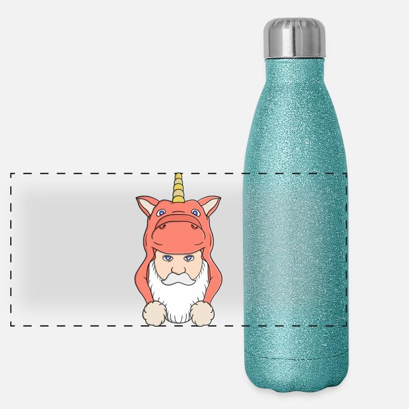 Grauhaarige bärtige Männer lieben Einhörner Panorama Glitzer Isolierflasche 500 ml