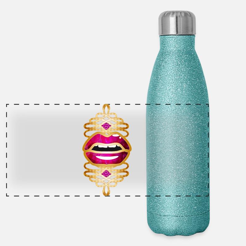Magnifique motif de broche dorée Gourde isotherme panoramique pailletée 500 ml