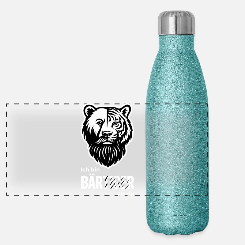 BEARDED Bear & Tiger Beard Pun - Panoramic Glitter Thermal Bottle 500 ml - blue glitter