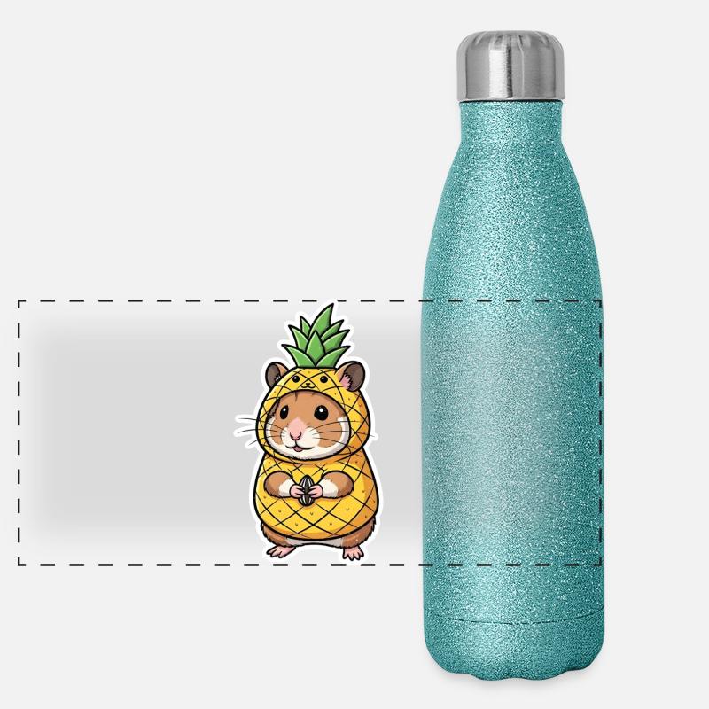 Hamster mit Ananas Comic Shirt Geschenk Panorama Glitzer Isolierflasche 500 ml