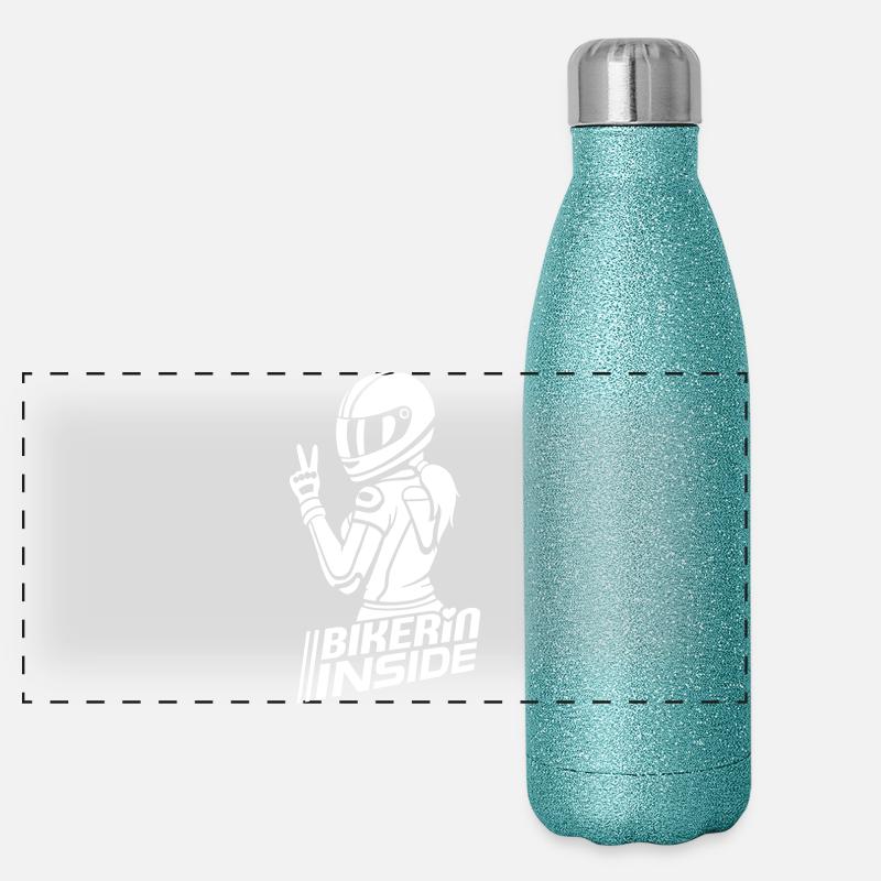 Bikerin inside (Farbe änderbar) Panorama Glitzer Isolierflasche 500 ml