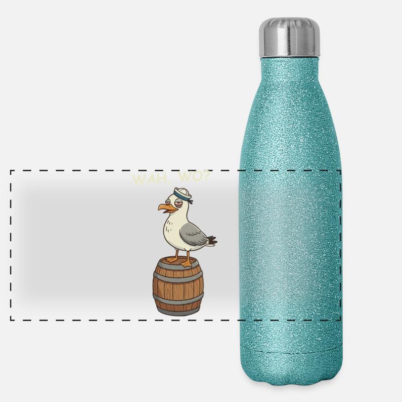 Betrunkene Möwe Panorama Glitzer Isolierflasche 500 ml