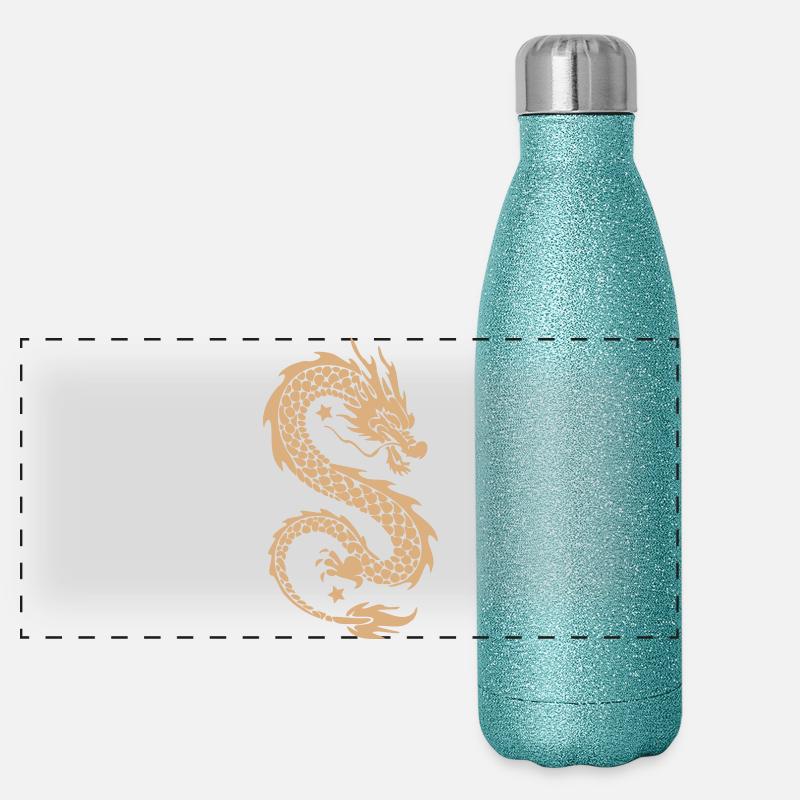 Silhouette dorée du Dragon Céleste Gourde isotherme panoramique pailletée 500 ml