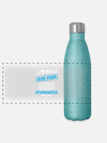 Paramedic, Emergency 112 not panic - Panoramic Glitter Thermal Bottle 500 ml - blue glitter - Front