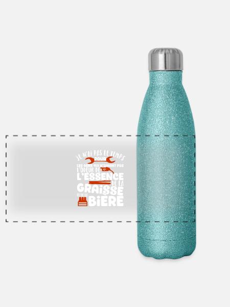 L'odeur de l'essence cadeau - Gourde isotherme panoramique pailletée 500 ml - paillettes bleues - Devant