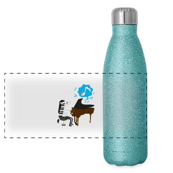A zebra playing the piano - Gourde isotherme panoramique pailletée 500 ml - paillettes bleues - Devant