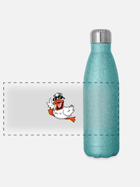 Cool duck with sunglasses - Panoramic Glitter Thermal Bottle 500 ml - blue glitter - Front
