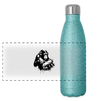 Caisse claire | Orchestre des singes Street Art Banksy - Gourde isotherme panoramique pailletée 500 ml - paillettes bleues - Devant
