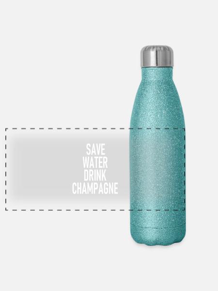 Save Water - Drink Sparkling Wine - Sekt - Panoramic Glitter Thermal Bottle 500 ml - blue glitter - Front