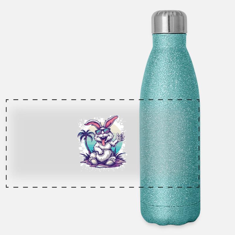 Hase Insel Palme Panorama Glitzer Isolierflasche 500 ml